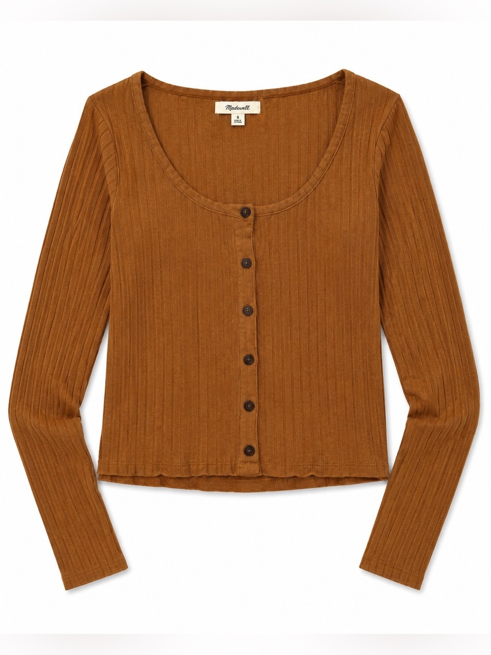 NWT MADEWELL BROWN LONG SLEEVE BUTTON DOWN TOP - Picture 1 of 1
